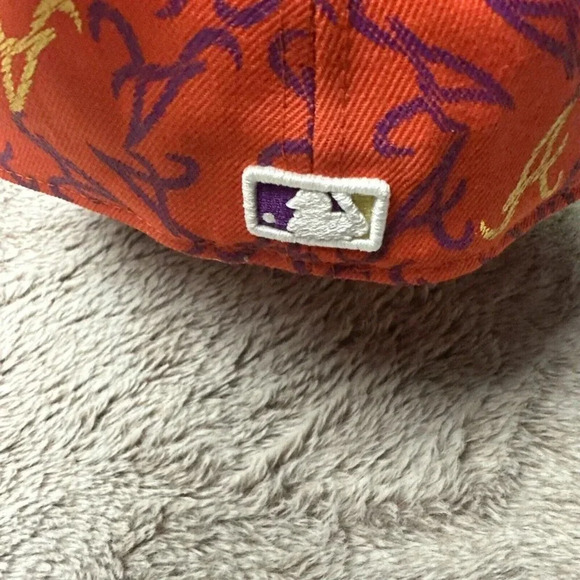 Atlanta Braves Hat New Era 59Fifty All Over Print Baseball Cap Orange 7 3/4 New - Picture 5 of 16